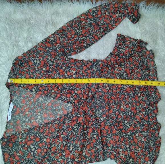 Zara Floral Sheer Longsleeve Top Size M - Picture 9 of 10